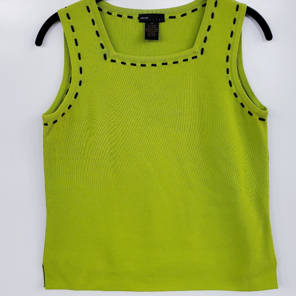 GRACE ELEMENTS Lime Green w/ Lace Stitching Top